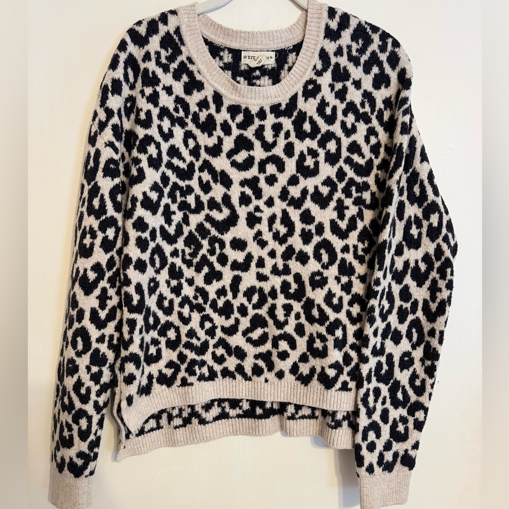 Women's Leopard Print Soft Sweater - Black and Cream